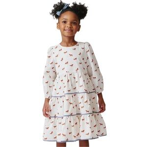 Pink chicken tiny horses julia long sleeve prairie dress